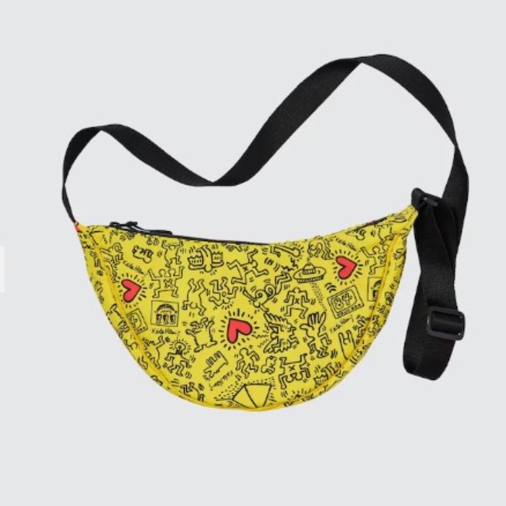 Unisex Keith Haring Round Mini Shoulder Bag - Yellow